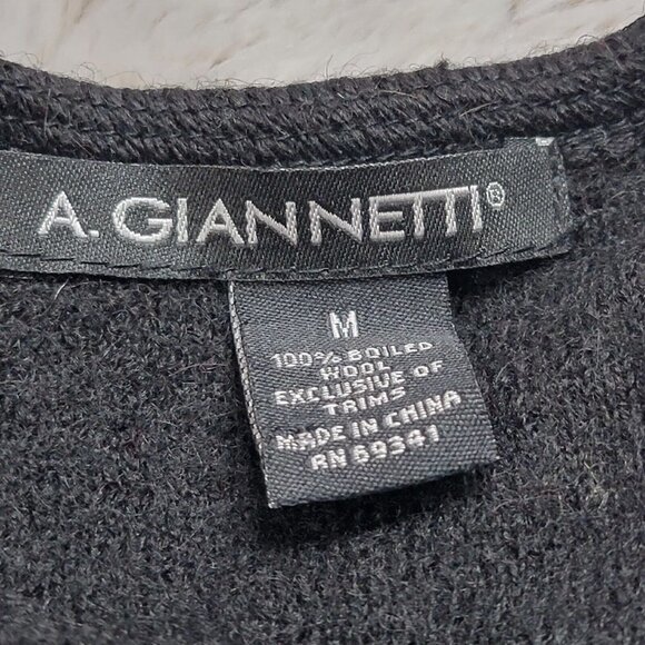 A Giannetti 100% Boiled Wool Two Tone Ruffle Accent Full Zip Sweater Size M - Picture 8 of 10